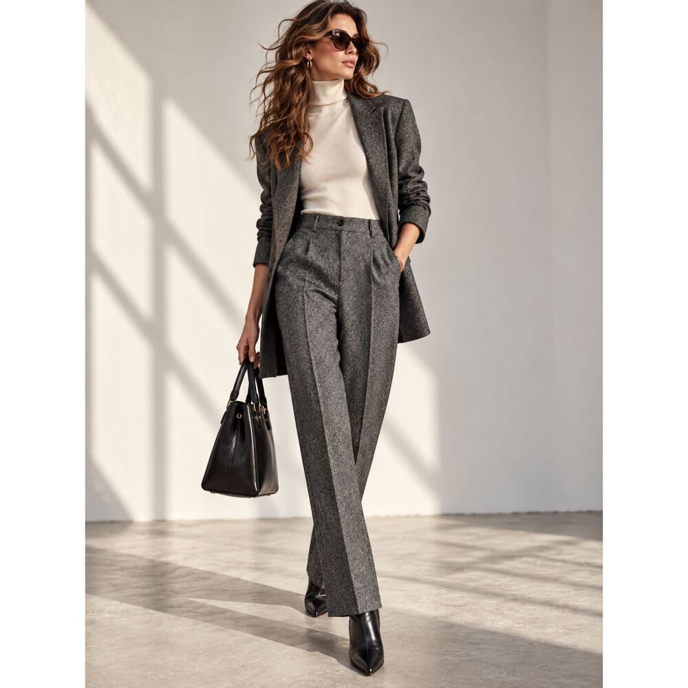 Vintage Liz Claiborne LizSport Herringbone Wool Silk Trousers Size 10 Gray 90s